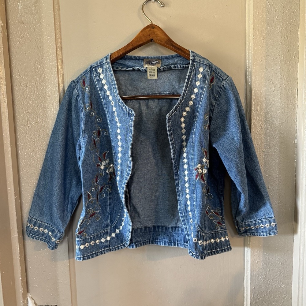 Vintage Shaver Lake Embroidered Jean Jacket ‎ Womens L Westerncore